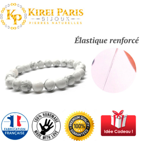 Bracelet Pierres Naturelles HOWLITE BLANCHE 8mm - KIREI PARIS BIJOUX | Les4Nages Bracelet Pierres Naturelles HOWLITE BLANCHE 8mm - KIREI PARIS BIJOUX | Les4Nages
