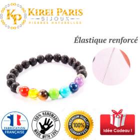 BRACELET PIERRES NATURELLES 7 CHAKRAS et PIERRE VOLCANIQUE 8mm - KIREI PARIS BIJOUX