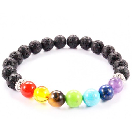 BRACELET PIERRES NATURELLES 7 CHAKRAS et PIERRE VOLCANIQUE 8mm - KIREI PARIS BIJOUX | Les4Nages