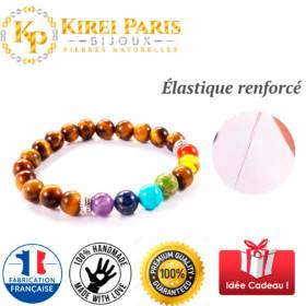 BRACELET PIERRES NATURELLES 7 CHAKRAS et OEIL DE TIGRE 8mm - KIREI PARIS BIJOUX