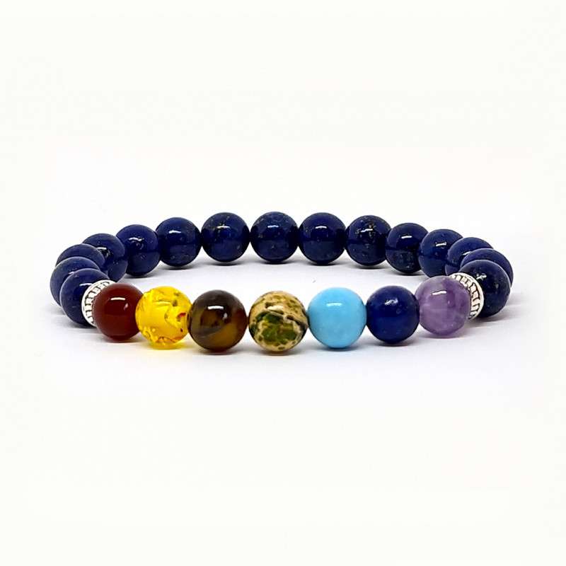 BRACELET PIERRES NATURELLES 7 CHAKRAS et LAPIS LAZULI 8mm - KIREI PARIS BIJOUX | Les4Nages