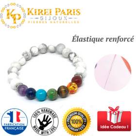 BRACELET PIERRES NATURELLES 7 CHAKRAS et HOWLITE BLANCHE 8mm - KIREI PARIS BIJOUX
