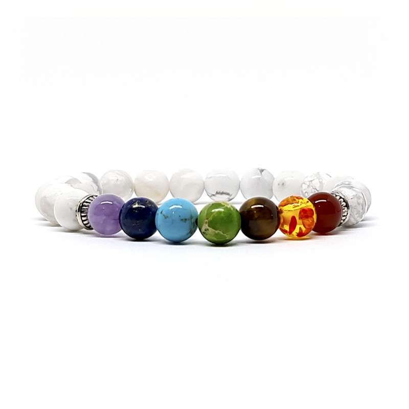 BRACELET PIERRES NATURELLES 7 CHAKRAS et HOWLITE BLANCHE 8mm - KIREI PARIS BIJOUX | Les4Nages