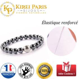 BRACELET PIERRES NATURELLES et ARGENT - KIREI PARIS BIJOUX - LONG LIFE et HEMATITE 8mm