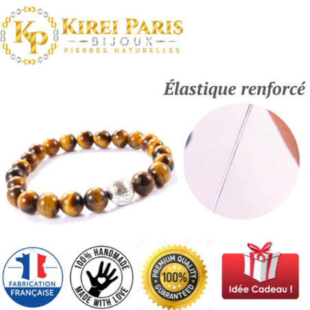 BRACELET PIERRES NATURELLES et ARGENT - KIREI PARIS BIJOUX - LONG LIFE et OEIL DE TIGRE JAUNE 8mm BRACELET PIERRES NATURELLES et ARGENT - KIREI PARIS BIJOUX - LONG LIFE et OEIL DE TIGRE JAUNE 8mm