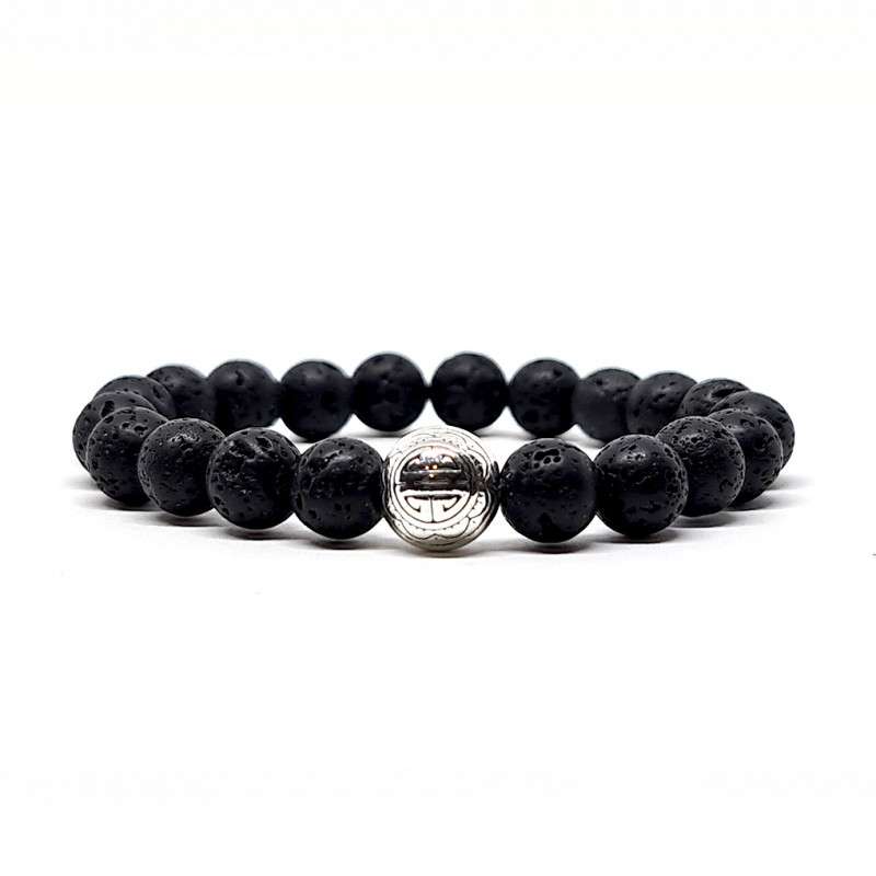BRACELET PIERRES NATURELLES et ARGENT - KIREI PARIS BIJOUX - LONG LIFE et PIERRE VOLCANIQUE 8mm | Les4Nages