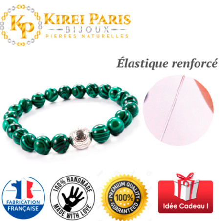 BRACELET PIERRES NATURELLES et ARGENT - KIREI PARIS BIJOUX - LONG LIFE et MALACHITE VERTE 8mm | Les4Nages BRACELET PIERRES NATURELLES et ARGENT - KIREI PARIS BIJOUX - LONG LIFE et MALACHITE VERTE 8mm | Les4Nages