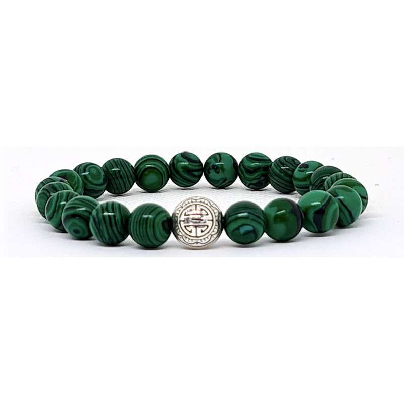 BRACELET PIERRES NATURELLES et ARGENT - KIREI PARIS BIJOUX - LONG LIFE et MALACHITE VERTE 8mm | Les4Nages