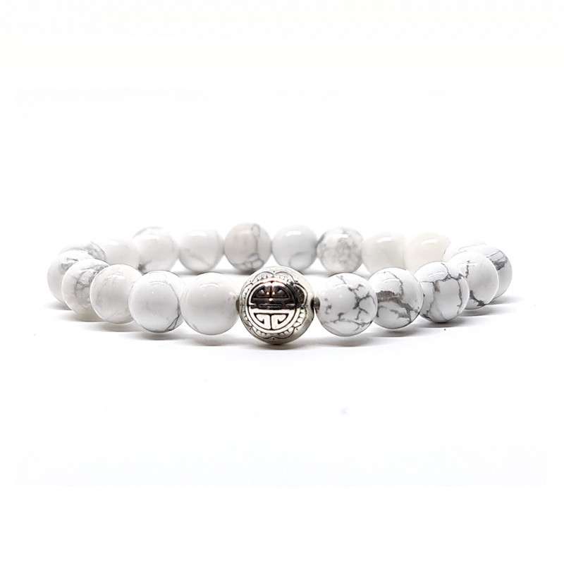 BRACELET PIERRES NATURELLES et ARGENT - KIREI PARIS BIJOUX - LONG LIFE et HOWLITE BLANCHE 8mm | Les4Nages