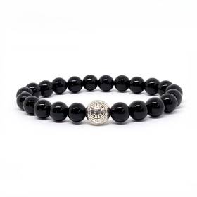 BRACELET PIERRES NATURELLES et ARGENT - KIREI PARIS BIJOUX - LONG LIFE et OBSIDIENNE 8mm