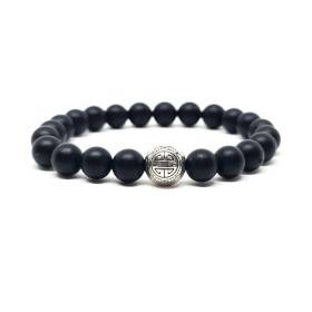 BRACELET PIERRES NATURELLES et ARGENT - KIREI PARIS BIJOUX - LONG LIFE et ONYX 8mm
