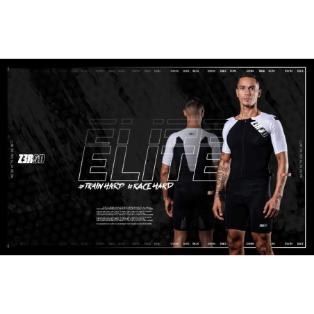 ZEROD TTSUIT Elite Black White - Trifonction Triathlon Homme manches courtes | Les4Nages