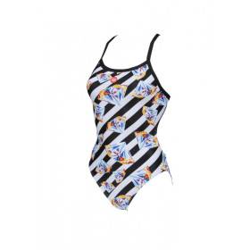 Arena CRAZY DIAMONDS Challenge Back - Black White Multi - Maillot Natation Femme Noir et blanc