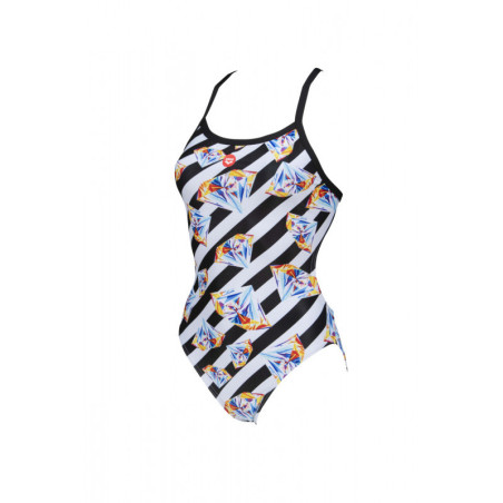 Arena CRAZY DIAMONDS Challenge Back - Black White Multi - Maillot Natation Femme Noir et blanc