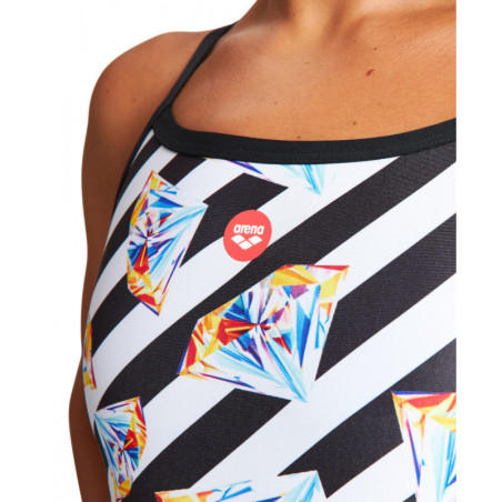 Arena CRAZY DIAMONDS Challenge Back - Black White Multi - Maillot Natation Femme Noir et blanc | Les4Nages