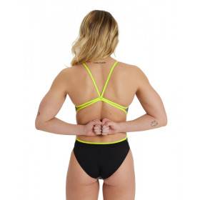 Arena CRAZY Swimsuit Lace Back Placement BLACK-SOFT GREEN - Maillot Natation Femme