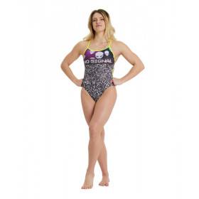 Arena CRAZY Swimsuit Lace Back Placement BLACK-SOFT GREEN - Maillot Natation Femme
