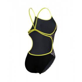 Arena CRAZY Swimsuit Lace Back Placement BLACK-SOFT GREEN - Maillot Natation Femme