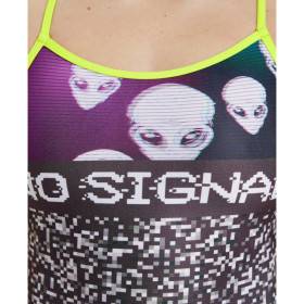 Arena CRAZY Swimsuit Lace Back Placement BLACK-SOFT GREEN - Maillot Natation Femme