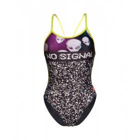 Arena CRAZY Swimsuit Lace Back Placement BLACK-SOFT GREEN - Maillot Natation Femme