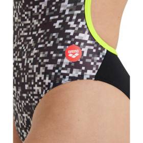 Arena CRAZY Swimsuit Lace Back Placement BLACK-SOFT GREEN - Maillot Natation Femme