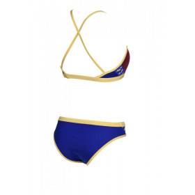 Bikini Arena ICONS Cross Back Solid BURGUNDY-NEON BLUE-BUTTER - Maillot Natation Femme 2 pieces