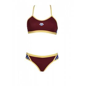 Bikini Arena ICONS Cross Back Solid BURGUNDY-NEON BLUE-BUTTER - Maillot Natation Femme 2 pieces