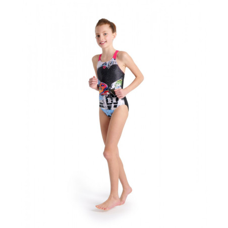 Arena Girls (6-14 ans) SWIMSUIT V Back Placement Black Freak Rose Arena Girls (6-14 ans) SWIMSUIT V Back Placement Black Freak Rose
