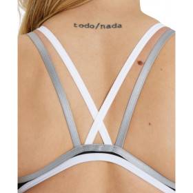  Arena ONE DOUBLE CROSS BACK ONE PIECE Black White Silver - Maillot de bain femme 1 pièce