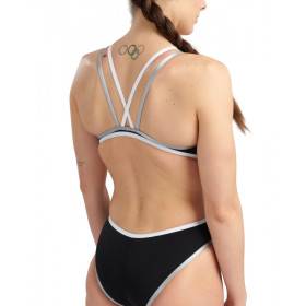  Arena ONE DOUBLE CROSS BACK ONE PIECE Black White Silver - Maillot de bain femme 1 pièce