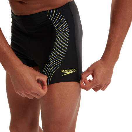 SPEEDO Tech Print Aquashort Black Yellow - Boxer Natation | Les4Nages SPEEDO Tech Print Aquashort Black Yellow - Boxer Natation | Les4Nages