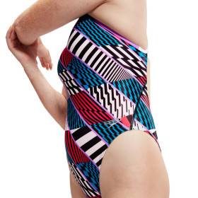 SPEEDO Allover Digital Star Back Red Blue - Maillot de Bain Femme 1 piece