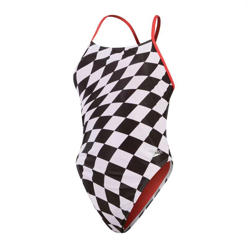 SPEEDO Allover Digital Tie Back black white - Maillot de Bain Femme 1 piece