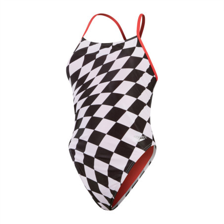 SPEEDO Allover Digital Tie Back black white - Maillot de Bain Femme 1 piece