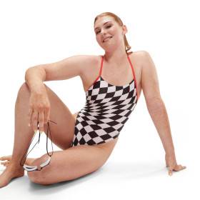 SPEEDO Allover Digital Tie Back black white - Maillot de Bain Femme 1 piece