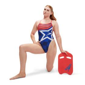 SPEEDO Eco Endurance+ Placement Digital VBack Blue Red - Maillot de Bain Femme 1 piece