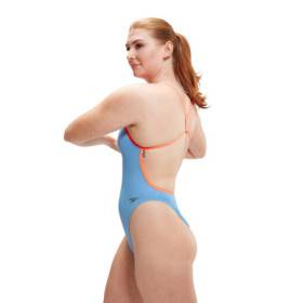 SPEEDO Solid VBack Blue Pink - Maillot de Bain Femme 1 piece
