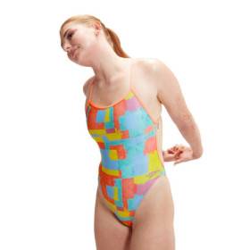 SPEEDO Allover Digital VBack Pink Yellow - Maillot de Bain Femme 1 piece