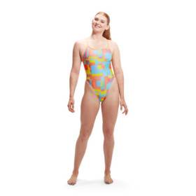 SPEEDO Allover Digital VBack Pink Yellow - Maillot de Bain Femme 1 piece