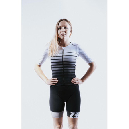 Trifonction Triathlon ZEROD TTSuit RACER FEMME Faded Mariniere Avec Manches | Les4Nages