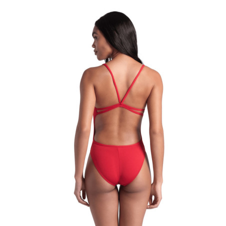 Arena SOLID Lace Back Red White - Maillot de bain natation femme | Les4Nages