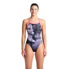 Arena AIRBRUSH Challenge Back Shocking Pink Black Multi - Maillot Natation Femme 