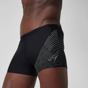 SPEEDO MEDLEY LOGO Aquashort Black Green - Boxer homme natation