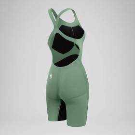 SPEEDO FastSkin LZR PURE VALOR 2.0 OpenBack Kneeskin Dos Ouvert - Green Black - Combinaison Natation Competition Femme