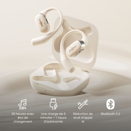 Ecouteurs Bluetooth SHOKZ OPENFIT Beige | Les4Nages Ecouteurs Bluetooth SHOKZ OPENFIT Beige | Les4Nages
