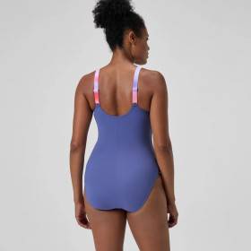 Speedo ECO Print SPLICE SHAPING Blue / Pink - Maillot Aquagym et Natation Femme