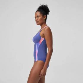 Speedo ECO Print SPLICE SHAPING Blue / Pink - Maillot Aquagym et Natation Femme