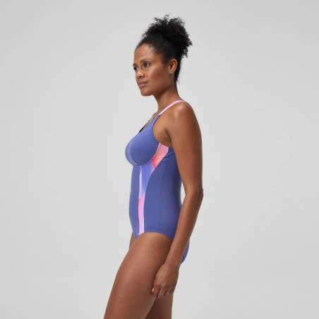 Speedo ECO Print SPLICE SHAPING Blue / Pink - Maillot Aquagym et Natation Femme | Les4Nages