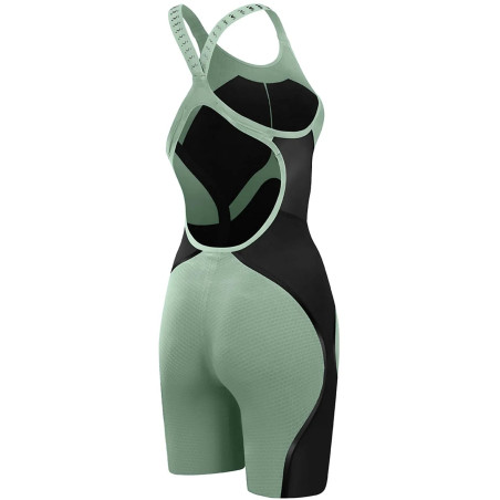SPEEDO FastSkin LZR PURE INTENT 2.0 OpenBack Kneeskin Dos Ouvert - Green Black - Combinaison Natation Competition Femme | Les4Nages