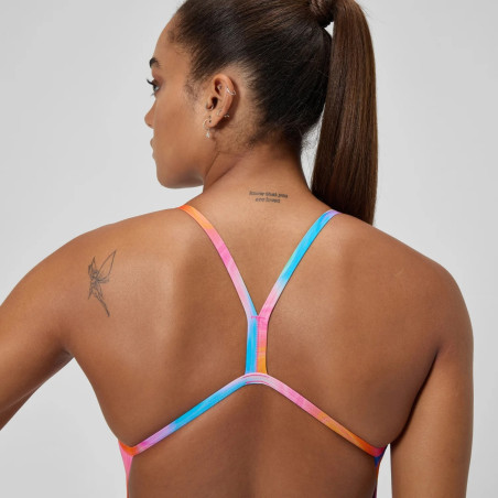 Speedo PRINTED V-BACK rose jaune - Maillot femme 1 pièce | Les4Nages
